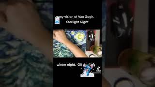 sticky drawing process.  Reproduction by Van Gogh.  My vision.  Winter night. Etsy artist