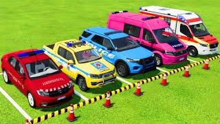 DACIA, VOLKSWAGEN, FORD POLICE CARS & MERCEDES AMBULANCE EMERGENCY CAR ARE DRIVEN TO THE SLIDE! FS22