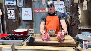 Tomahawk Steaks and Crawfish Mac and cheese