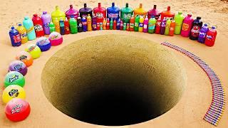 Experiment: Giant Coca Cola & Sprite, Balloons of Fanta, Mirinda, Mtn Dew vs Mentos underground