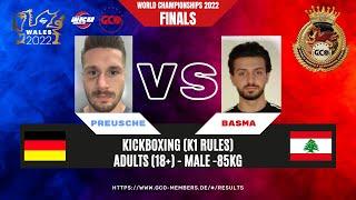 K1 Male Adults -85kg PREUSCHE (GER) vs BASMA (LEB) || GCO/WKU WORLD Championships 2022