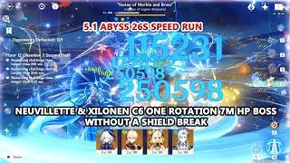 Neuvillette & Xilonen C6 One Rotation 7M HP 5.1 Abyss Boss Without a Shield Break | 26s Speed Run