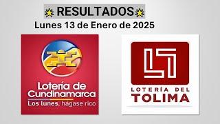  RESULTADOS LOTERÍA DE CUNDINAMARCA Y TOLIMA  ¡Premios de Hoy!  Lunes 13 de enero de 2025 