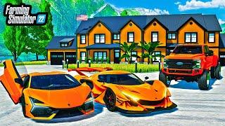 BUILDING "ALL ORANGE" LUXURY MANSION! (LIFTED TRUCKS + SUPERCARS) | FS22