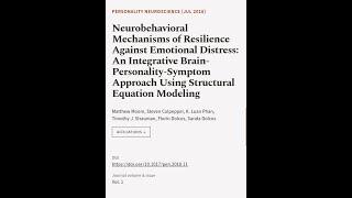 Neurobehavioral Mechanisms of Resilience Against Emotional Distress: An Integrative B... | RTCL.TV