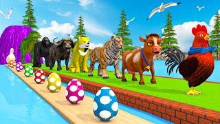 Paint & Animals Cow,Gorilla,Elephant,Lion,Tiger,Dinosaur, Fountain Crossing Transformation Cartoon