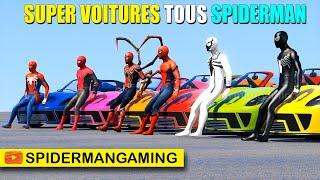 Super-Héros super voitures tous Spiderman dans le grand défi rampe jumbo