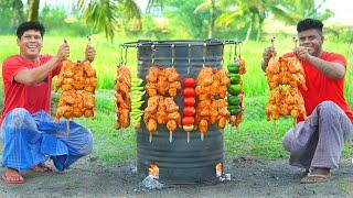 GRILLED CHICKEN  | Chicken With Vegetables Cooking In A Old Barrel | Village Food