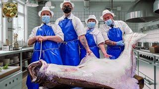 Halibut Cutting Master, How a master cuts Halibut fish to make delicious sashimi - Emison Newman