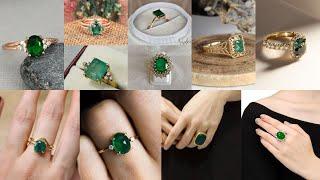 beautiful green stone gold ring design for ladies