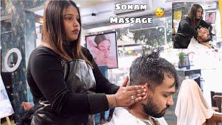 Relaxing ASMR Head Massage By The Beautiful Indian Lady Barber - Sonam | Hands & Neck 