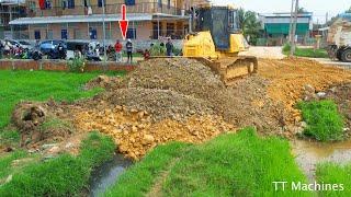 People So Happy Getting New Foundation Village Road5x120m DR51PX Dozer Spreading Stone Across Field