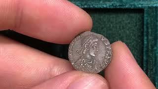 Ancient Roman silver siliqua coin of emperor Honorius