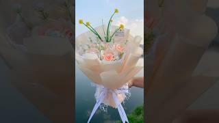 How to make ribbon rose flowers bouquet#gift #craft #diy #flowers #tutorial #ribbon #rose #diyflower