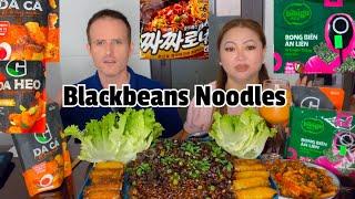 Noodles 3, Spring rools, kimchi, seaweed, red thai ice tea #food #mukbang #noodles #squidgame #fyp
