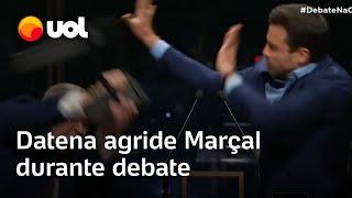 Datena agride Pablo Marçal com cadeirada e TV Cultura interrompe debate; vídeo mostra agressão