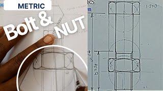 how to construct a metric bolt and nut in engineering drawing_interpretation