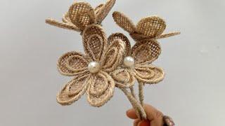 DIY  Easy Burlap Flower Stick making Idea ️/ Easy Jute Crafts/ Golden Fiber Crafts