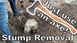 Stump Removal by Brute Force - Just an Axe and a Shovel!