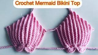 DIY Crochet Ribbed Mermaid Bikini Top  #crochetmermaidtop