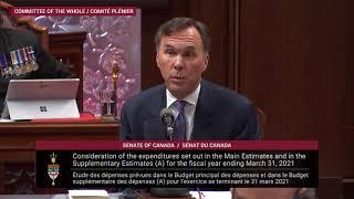 Sen Plett questions Min Morneau during Senate Committee of the Whole on govt finances