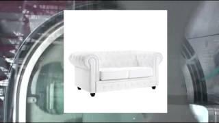 LexMod Chesterfield Loveseat in White Leather and Leather Match