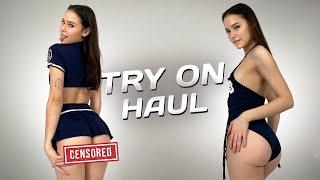 [4K USA] POLICE GIRL OUTFIT COSTUME COSPLAY! TRY ON HAUL LINGERIE! SHORT SKIRT, HOT TOP AND BODYSUIT