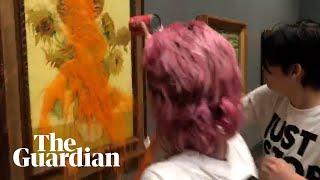 Just Stop Oil activists throw tomato soup on Van Gogh’s Sunflowers painting at National Gallery