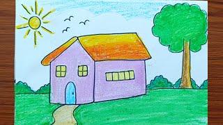 House scenery drawing || house drawing easy || scenery drawing || house drawing