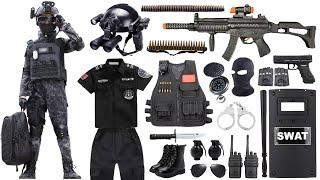 Special police weapon toy set unboxing, M416 automatic rifle, AK47, tactical helmet, Glock pistol