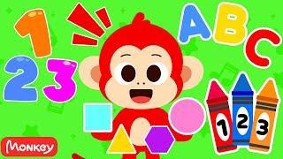 Preschool & Toddler Learning Video with Monkey Junior ️ Learn Shapes, Letters, Numbers, Colors