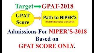 NIPER-JEE 2018 Admissions based on GPAT-2018 score only.