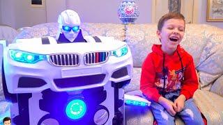 Funny Artem plays with toys Transformers and ride on cars