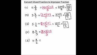 How to convert mixed fractions to improper fraction / Mixed Number to improper fraction