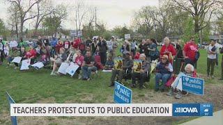 Iowa educators protest public education cuts at May Day protests