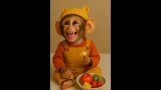 baby monkey eating food