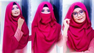 Hijab and Niqab tutorial with Glasses ||Viscose hijab || SanjiDa