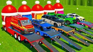 TRANSPORTING AMBULANCE EMERGENCY CARS & ALL POLICE CARS WITH CHRISTMAS MAN TRUCKS ! FS22