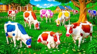 Colorful Super Cows vs Wild Animals! ️ Save the Farm from Lion, Tiger & Evil Bison 