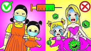 Doctor! Please Checkup For Squid Game Doll | Pink And Yellow Hospital | DIY Paper Dolls & Cartoon