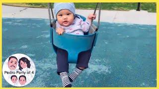 Baby Swing Set / First Time Riding Swing Set (VLOG) 2017 Park Fun with the PEDRO Family Laughing