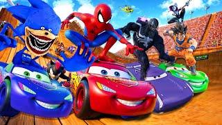 GTA V SPIDER-MAN 2 , VENOM,  SONIC THE HEDGEHOG and GOKU Join in Epic New Stunt Racing