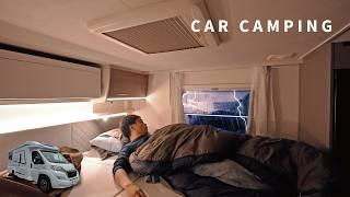 [Car camping in heavy rain] Scary. Strong thunderstorm. $140k motorhome