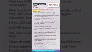 Oracle | .Net WPF Developer | Bangalore | C#, v4 and VS2010,WPF, Linq, TSQL, MVC #shorts #ytshorts