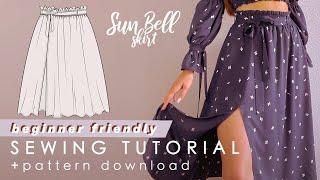 Slit Skirt Sewing Tutorial For Beginners + Pattern Download |SunBellSkirt|