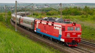 Russian railways: red trains at Saratov railway jucntion