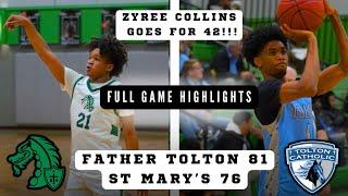 FATHER TOLTON vs ST. MARY'S Highlights | Zyree Collins Drops 42 in OT Battle with 4 Star Aaron Rowe!