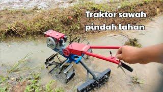 Traktor sawah kecil pindah lahan habis membajak sawah