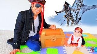 BABY STEVEN PRETEND PLAY with PIRATE SHIP & TREASURE TOYS // PAPA POTAP