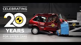 Euro NCAP crash testing an old Rover 100 and a recent Honda Jazz